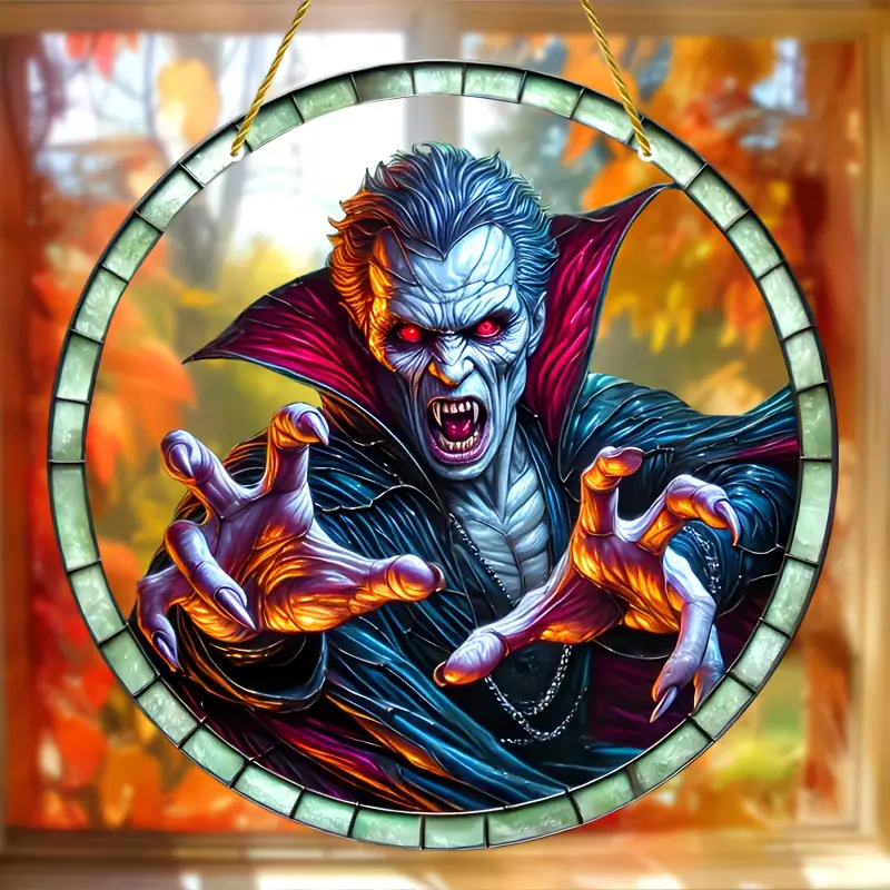 Vampire Suncatcher 8x8 - Colorful Stained Glass Window Hanging, Halloween Wall Art Decor, Perfect Gift for Holiday Parties & Home Decoration ORHA2408