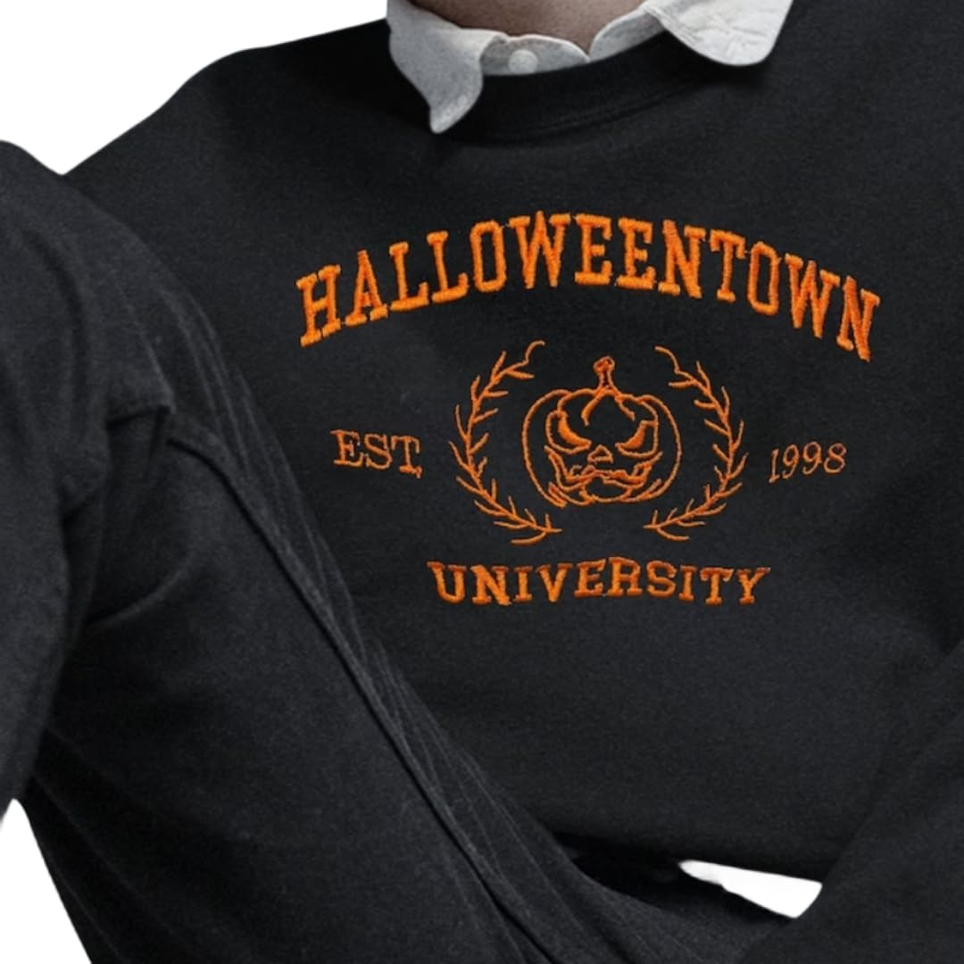 Halloweentown University Embroidered Women Sweatshirt, Western Ghost,Funny Pumpkin Halloween Sweatshirt Crewneck Spooky Season Fall Sweaters EMHA2608