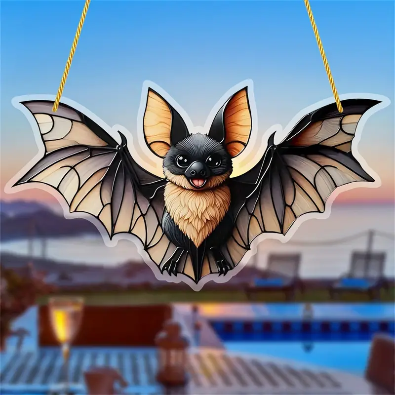 Charming Bat Suncatcher - Colorful Acrylic Window Hanging, Perfect for Fall & Halloween Decor, Ideal Housewarming or Women's Gift, 8x4.3 - Versatile for Home, Porch, Wall ORHA2608