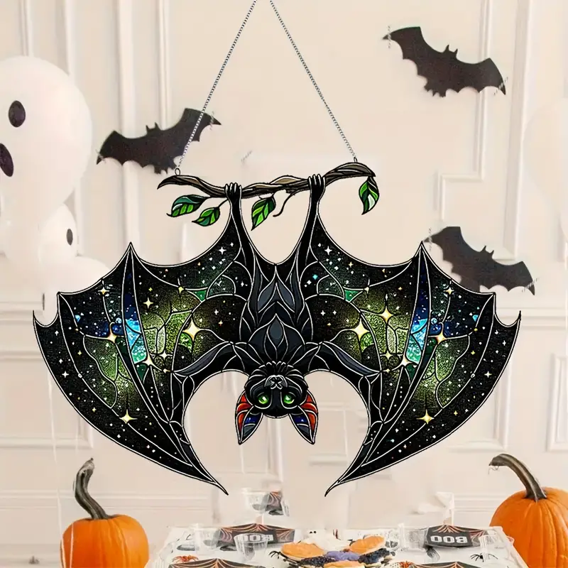 Glam Acrylic Bat Sun Catcher Hanging Ornament - 1 pc Halloween Animal Theme Decor, No Electricity Required, Featherless, Ideal for Yard, Window, Garden Decoration ORHA2608