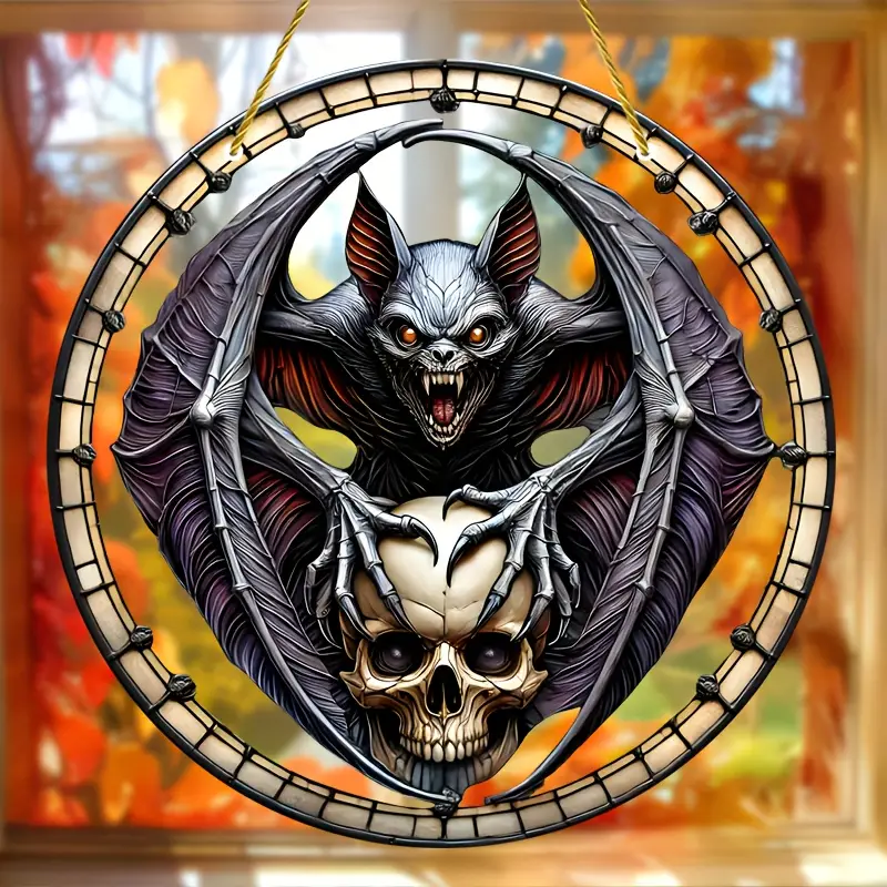 Halloween Bat Suncatcher - 8 Inch Acrylic Hanging Window Decoration, Wall Art for Friends, Whimsical Home Decor, Indoor Bedroom Kitchen, Garden, and Outdoor Farmyard Party Decorations ORHA2608