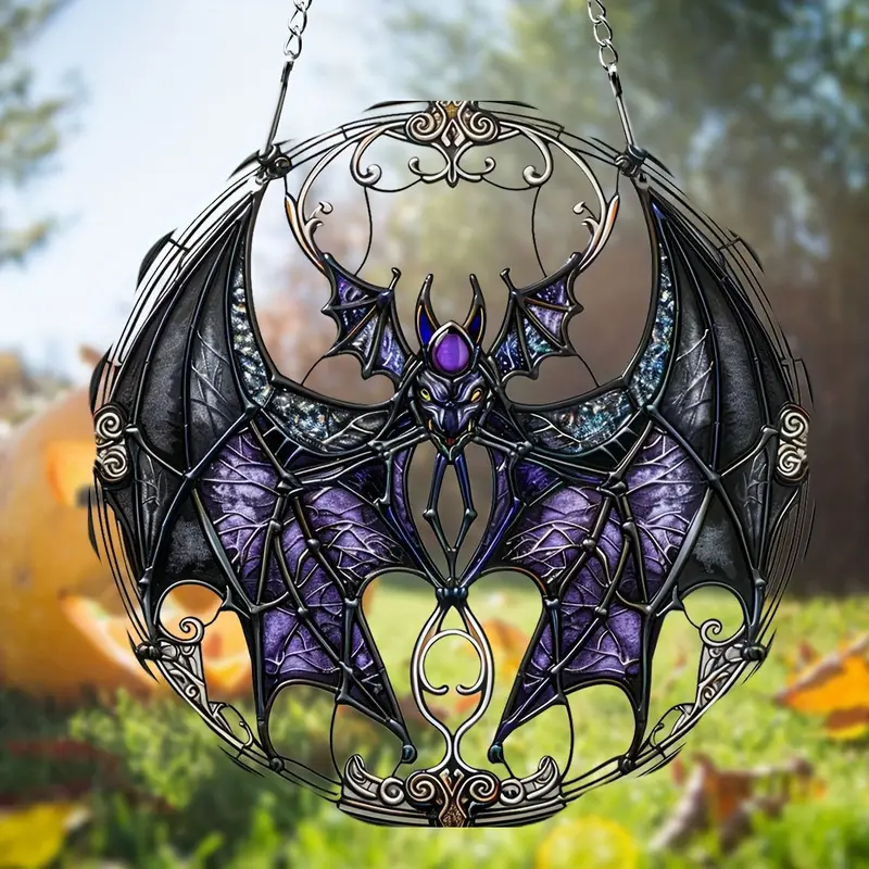 Spooky Bat Acrylic Suncatcher - 5.9 Stained Glass Style Window Hanging, Perfect for Halloween Decor, Porch & Home ORHA2608