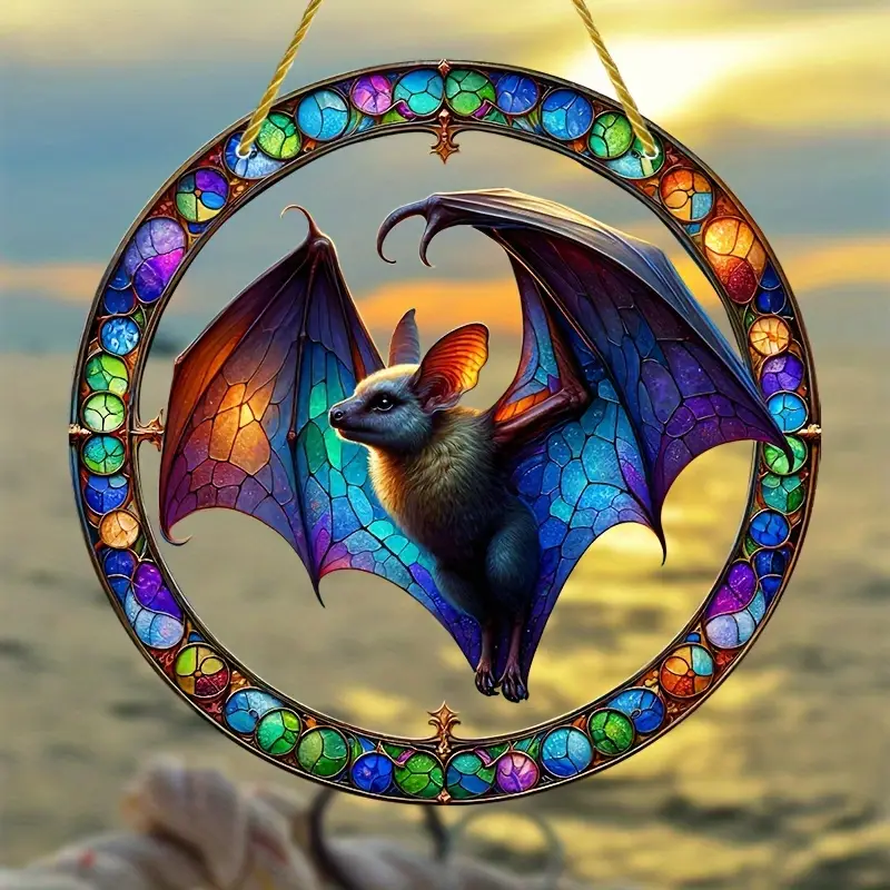 Bat Sun Catcher - 8x8 Acrylic Stained Glass Window Hanging, Perfect for Halloween Decor, Porch, Garden, Bedroom & More - Unique Gift Idea ORHA2608