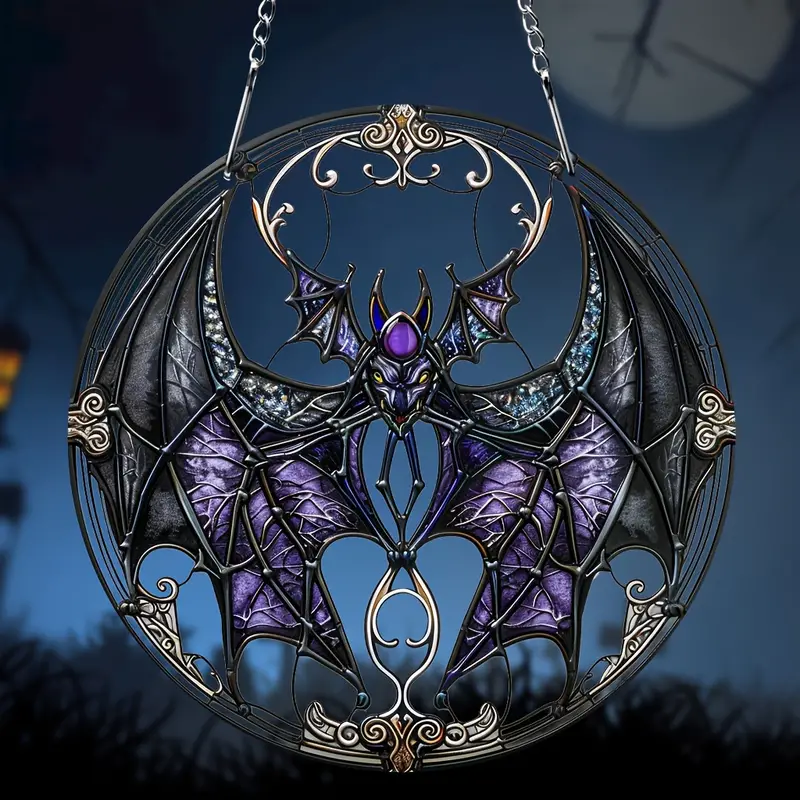 Bat-Themed Acrylic Suncatcher - 5.9 Stained Glass Window Hanging, Perfect For Halloween Decor & Gifts, Ideal For Kitchen, Porch, Home & Wall ORHA2608