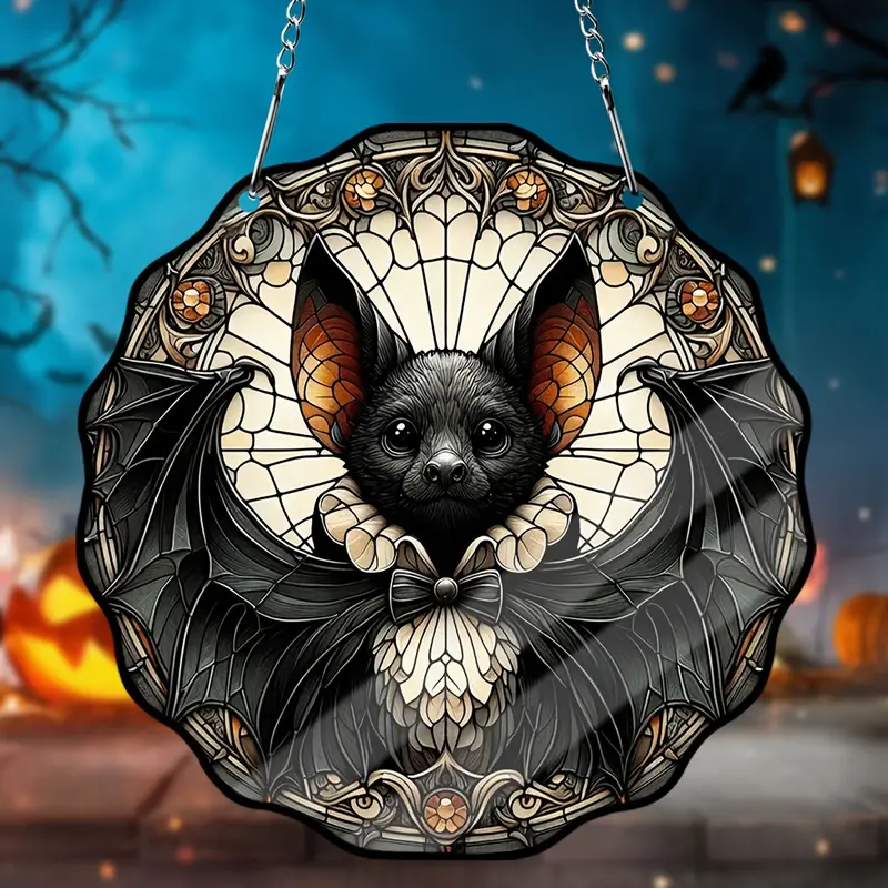 Cute Bat 5.9 Acrylic Window Hanging Stained Suncatcher - 2D Flat Halloween Decor - Perfect for Kitchen, Porch, Wall, Home, Room, Gift Shop Decor ORHA2608