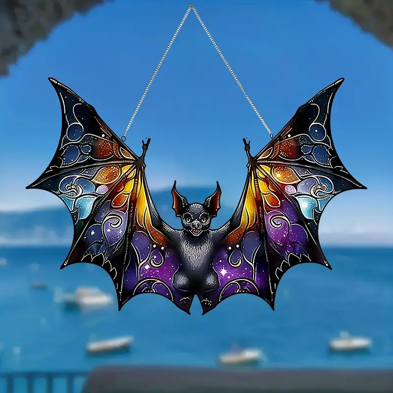 Elegant Bat-Themed Acrylic Sun Catcher - 11.4X7.16  Colorful Stained Glass Style Wall & Window Decor For Home, Garden, And Office  Versatile Hanging Ornament With Animal Theme ORHA2608
