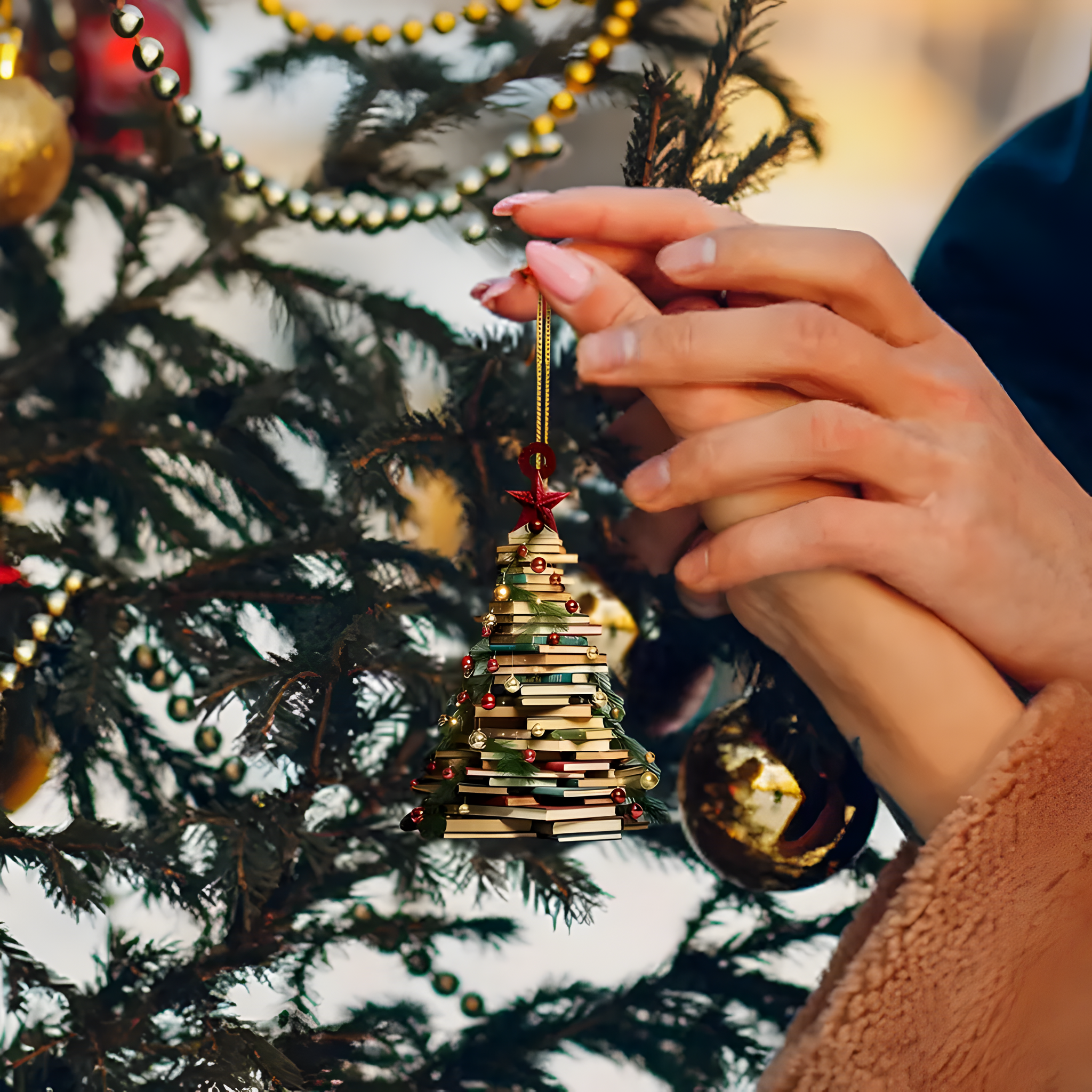 Acrylic Christmas Tree Ornament - Book-Themed Decor for Readers & Librarians, Classic Style, No Power Needed, Perfect for Home & Office Holiday Decor ORN2709