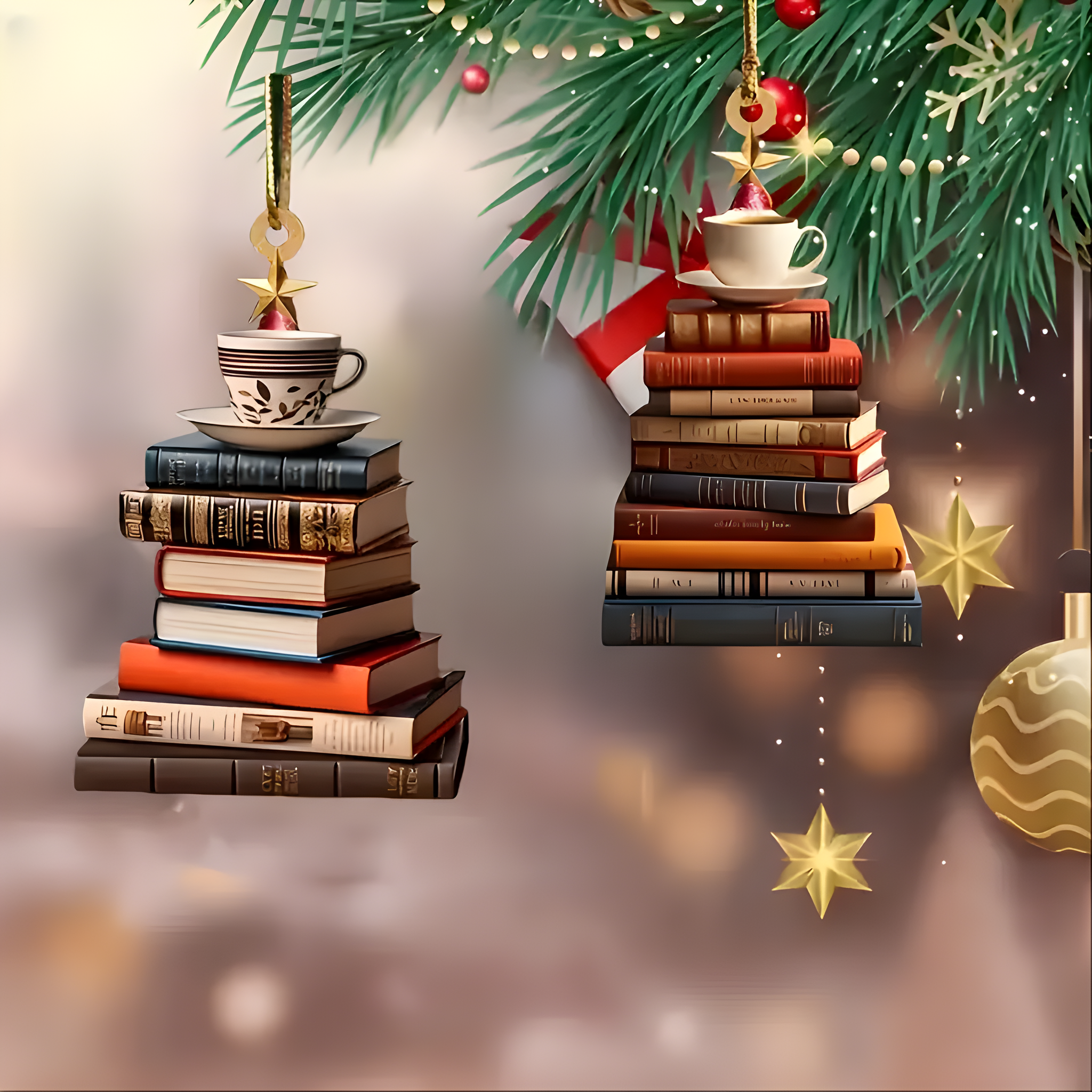 Set Christmas Book Tree Ornaments - Acrylic Hanging Decorations For Backpacks & Cars, Perfect Holiday Gifts ORN2709