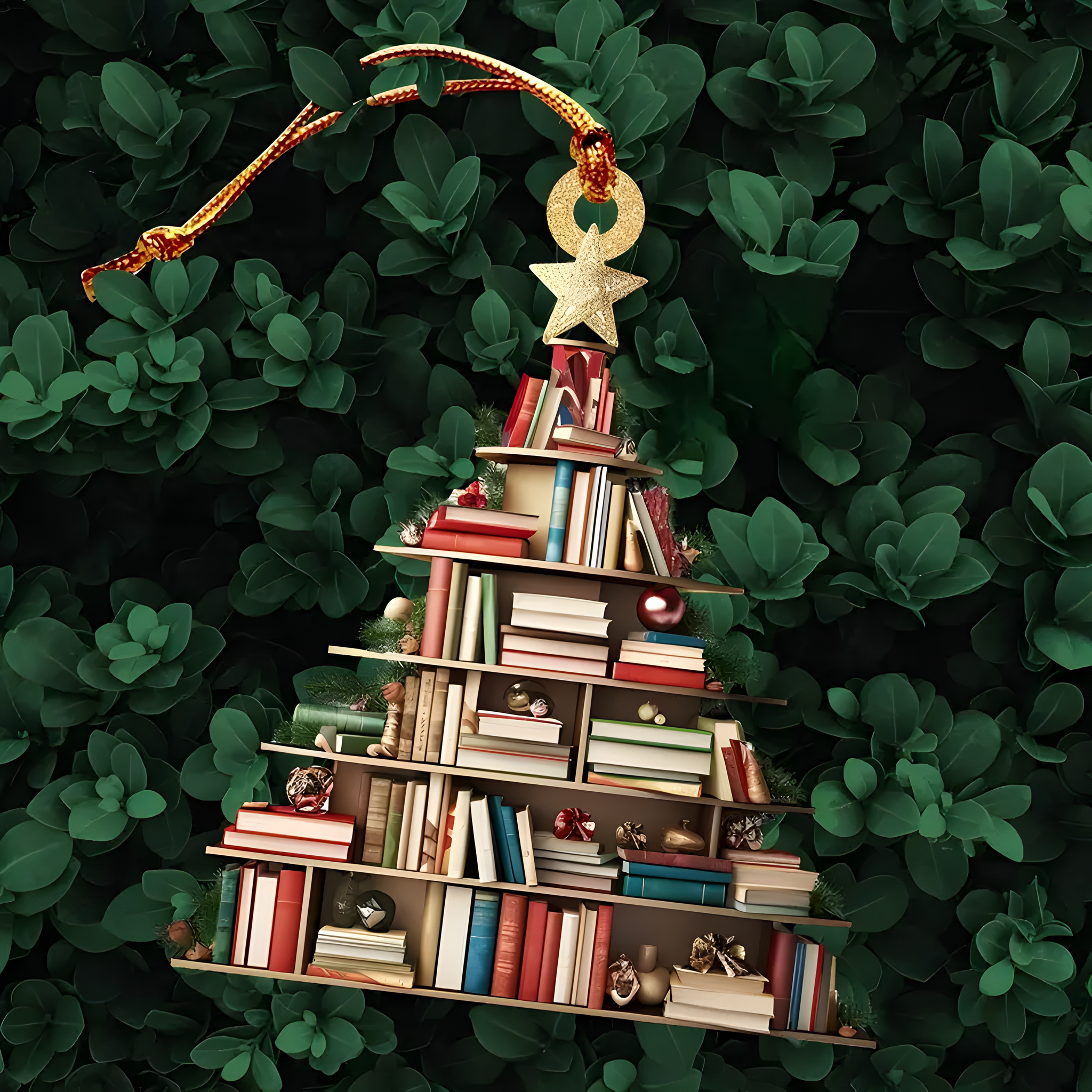 Acrylic Book Tree Christmas Ornament - Wall Mount Stacking Book Design for Holiday Tree Decoration, Book Lovers Gift, Vintage Bookshelf Theme Hanging Decoration ORN2709