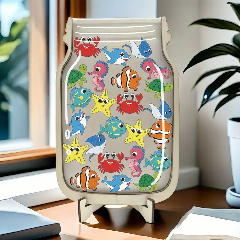 Sea Life Reward Jar - Acrylic & Faux Wood, Perfect For Toilet Training & Classroom Behavior Incentives - Ideal Home & School Decor, Great For Holidays & Birthdays REJARTEM