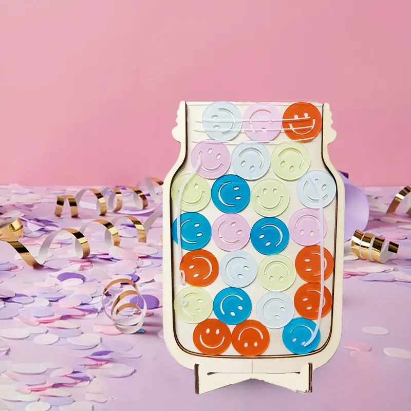 Goal-Setting joyful Face Reward Jar - Wooden Behavior Tracker For Home & Classroom, Fun Daily Training Chart With Star Awards REJARTEM