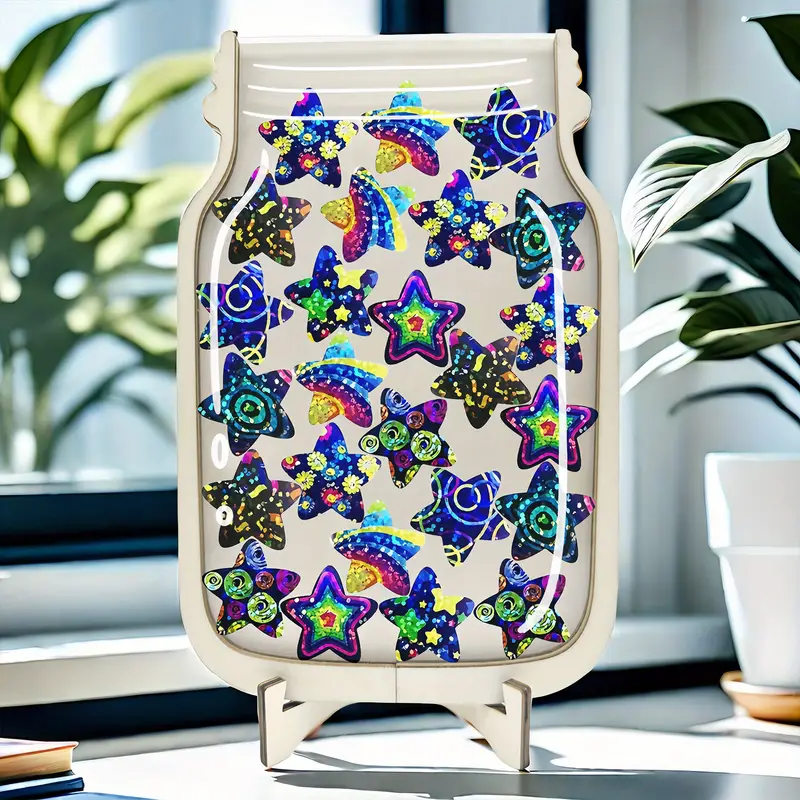 Golden Star Reward Jars Set - Colorful Acrylic & Faux Wood, Perfect for Classroom Behavior, Toilet Training & Family Motivation - Ideal Educational Gift REJARTEM