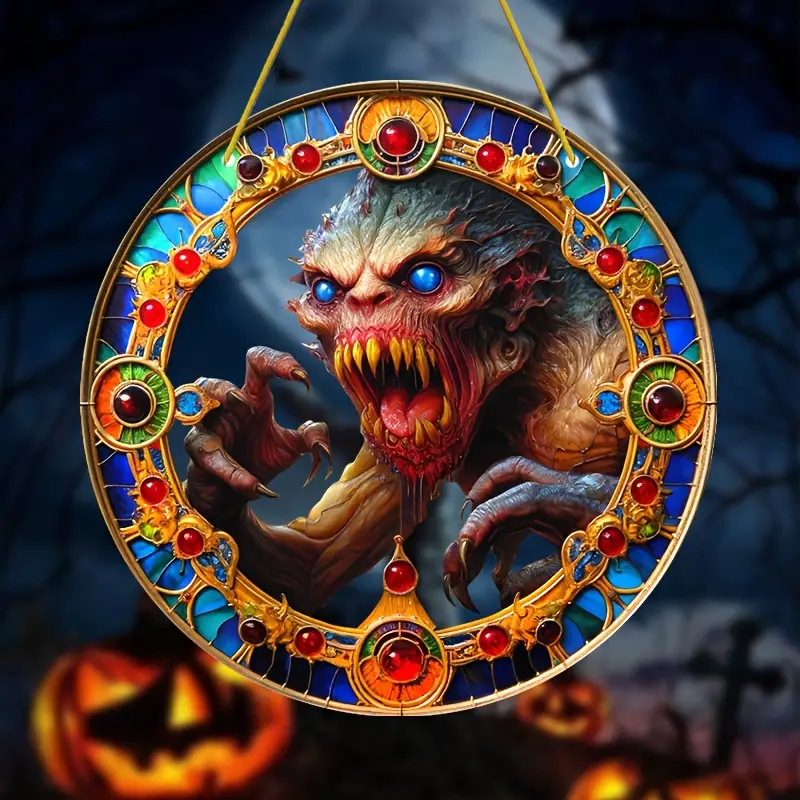 Spooky Halloween Zombie Sun Catcher - 8x8 Acrylic Window Hanging, Perfect for Garden & Room Decor, Whimsical Horror Theme Spooky Home Decor ORHA2408