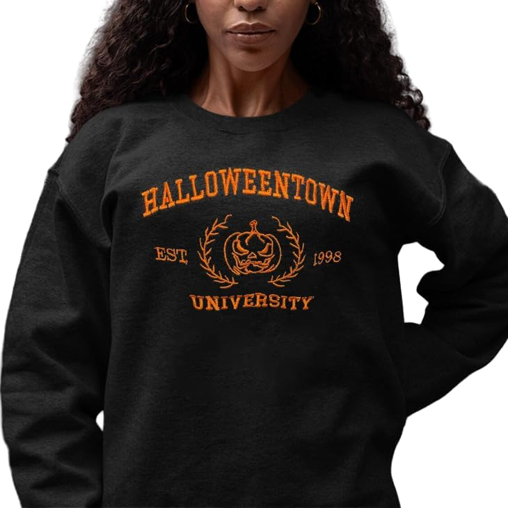 Halloweentown University Embroidered Women Sweatshirt, Western Ghost,Funny Pumpkin Halloween Sweatshirt Crewneck Spooky Season Fall Sweaters EMHA2608