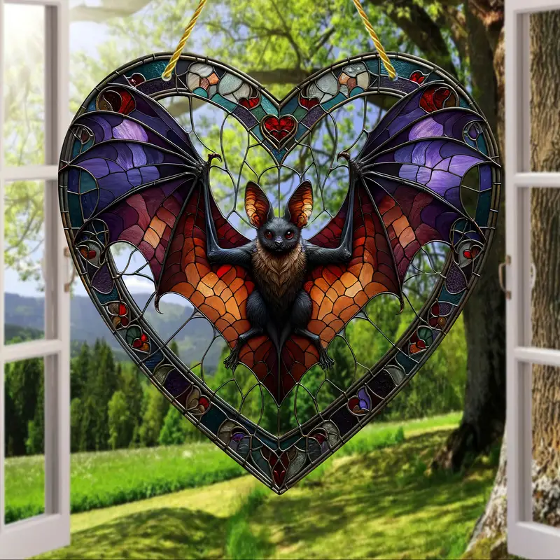 Bat-Themed Acrylic Sun Catcher (8x8) - Decorative Window Art, Perfect for Halloween & Home Decor, Ideal Gift for Dad, Family, and Friends ORHA2608