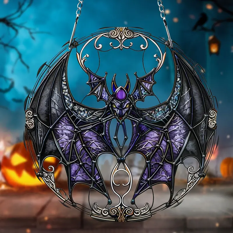 Spooky Bat Acrylic Suncatcher - 5.9 Stained Glass Style Window Hanging, Perfect for Halloween Decor, Porch & Home ORHA2608