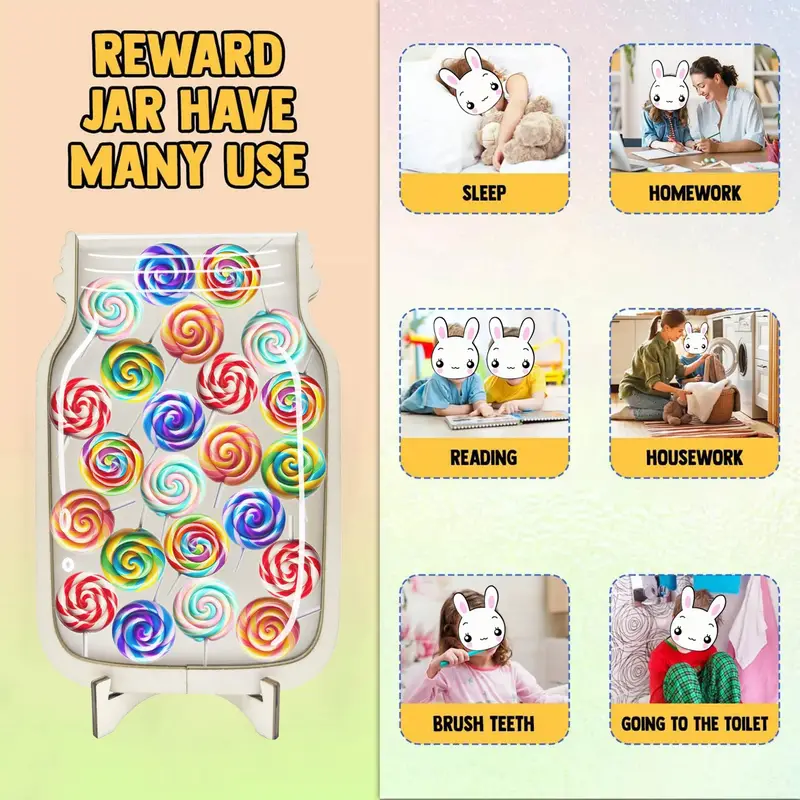 Fruit-Themed Lollipop Reward Jar - Acrylic With Faux Wood, Ideal For Classroom Behavior & Home Decor - Perfect For Holidays & Birthdays REJARTEM