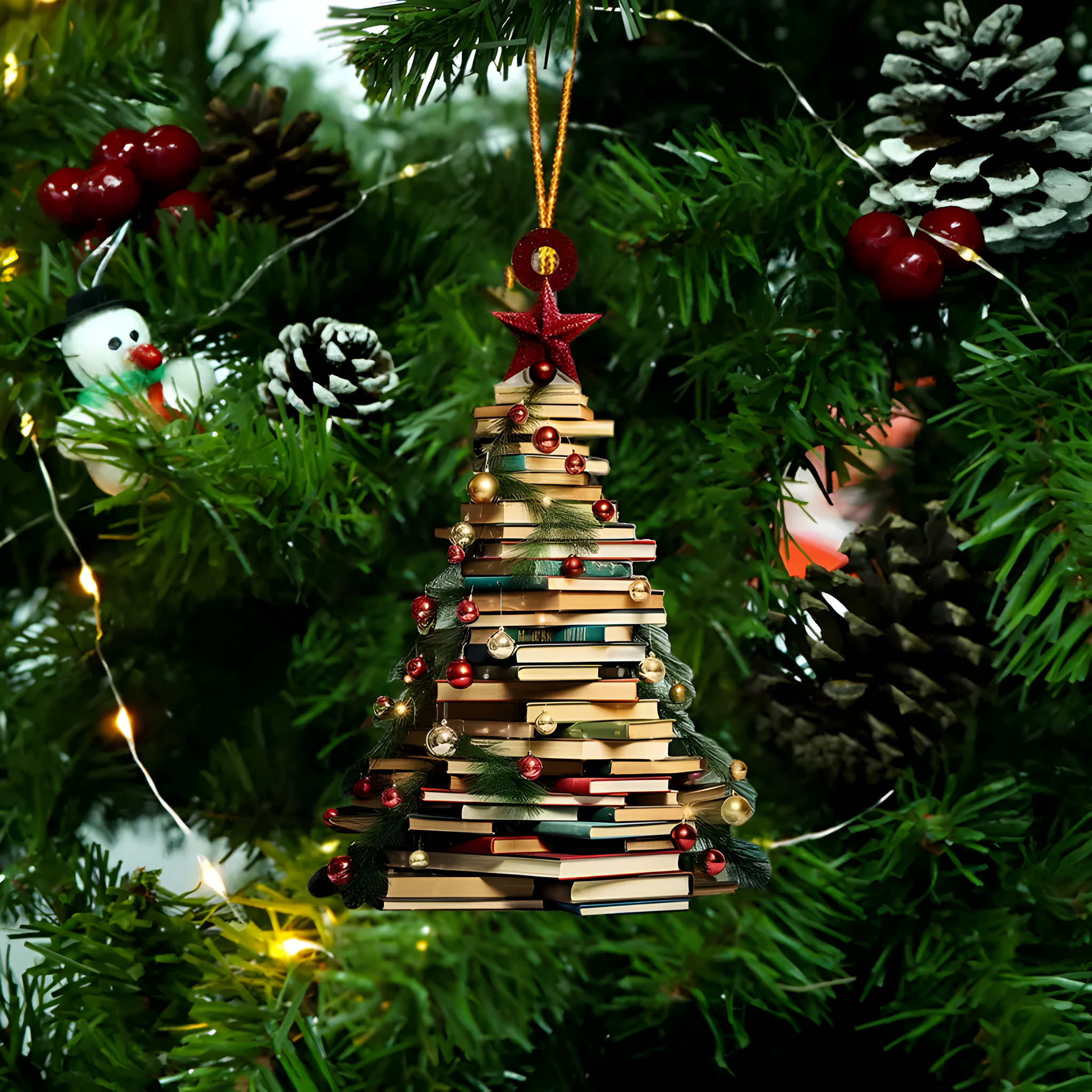 Acrylic Christmas Tree Ornament - Book-Themed Decor for Readers & Librarians, Classic Style, No Power Needed, Perfect for Home & Office Holiday Decor ORN2709