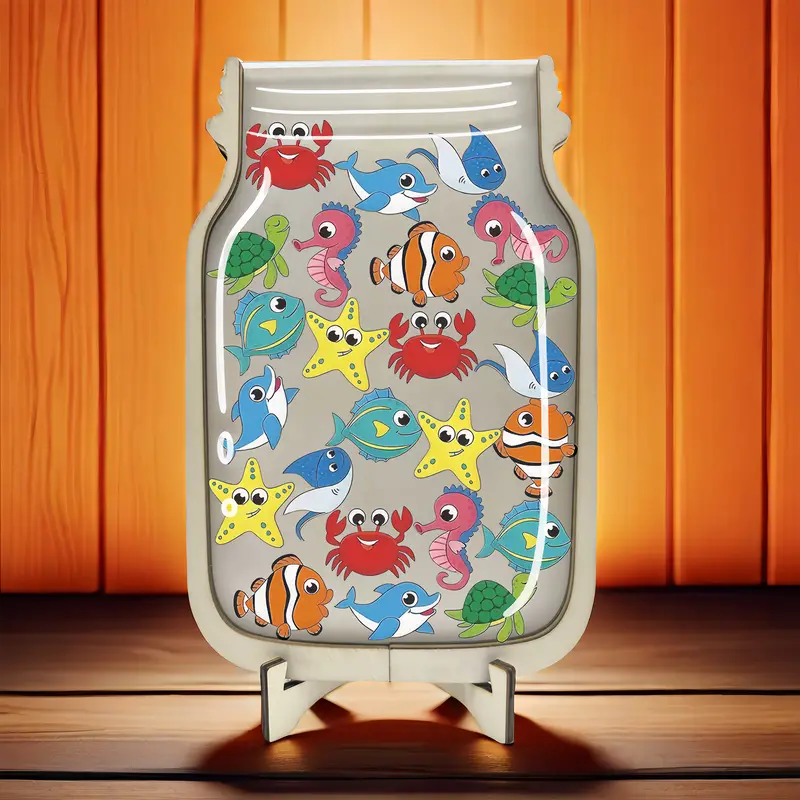 Sea Life Reward Jar - Acrylic & Faux Wood, Perfect For Toilet Training & Classroom Behavior Incentives - Ideal Home & School Decor, Great For Holidays & Birthdays REJARTEM