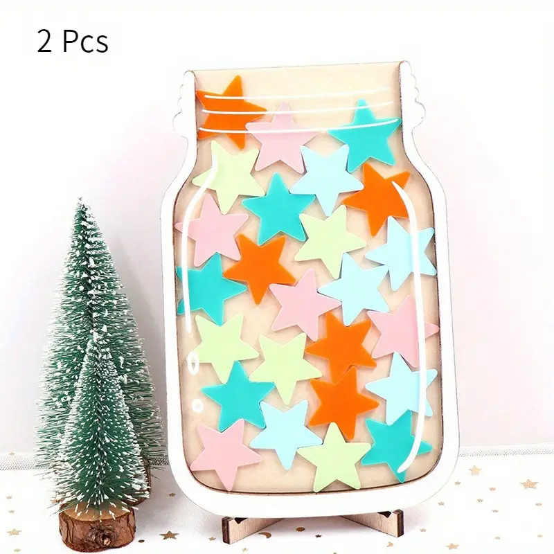 2PCS Classroom Stars Reward Jar with Cool Teaching stickers - wood, suitable for home and school teacher reward stickers REJARTEM