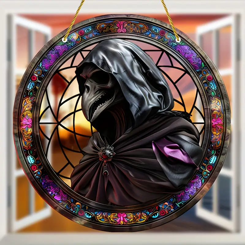 Spooky Crow Reaper Suncatcher - 8X8 Acrylic Window & Wall Decor For Halloween  Perfect Gift For Horror Fans  Ideal For Bedroom, Kitchen, And Outdoor Parties Halloween Home Decor ORHA2408