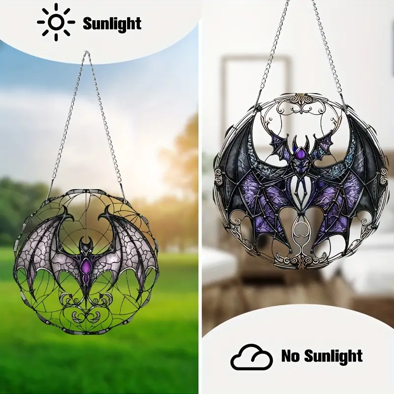 Spooky Bat Acrylic Suncatcher - 5.9 Stained Glass Style Window Hanging, Perfect for Halloween Decor, Porch & Home ORHA2608