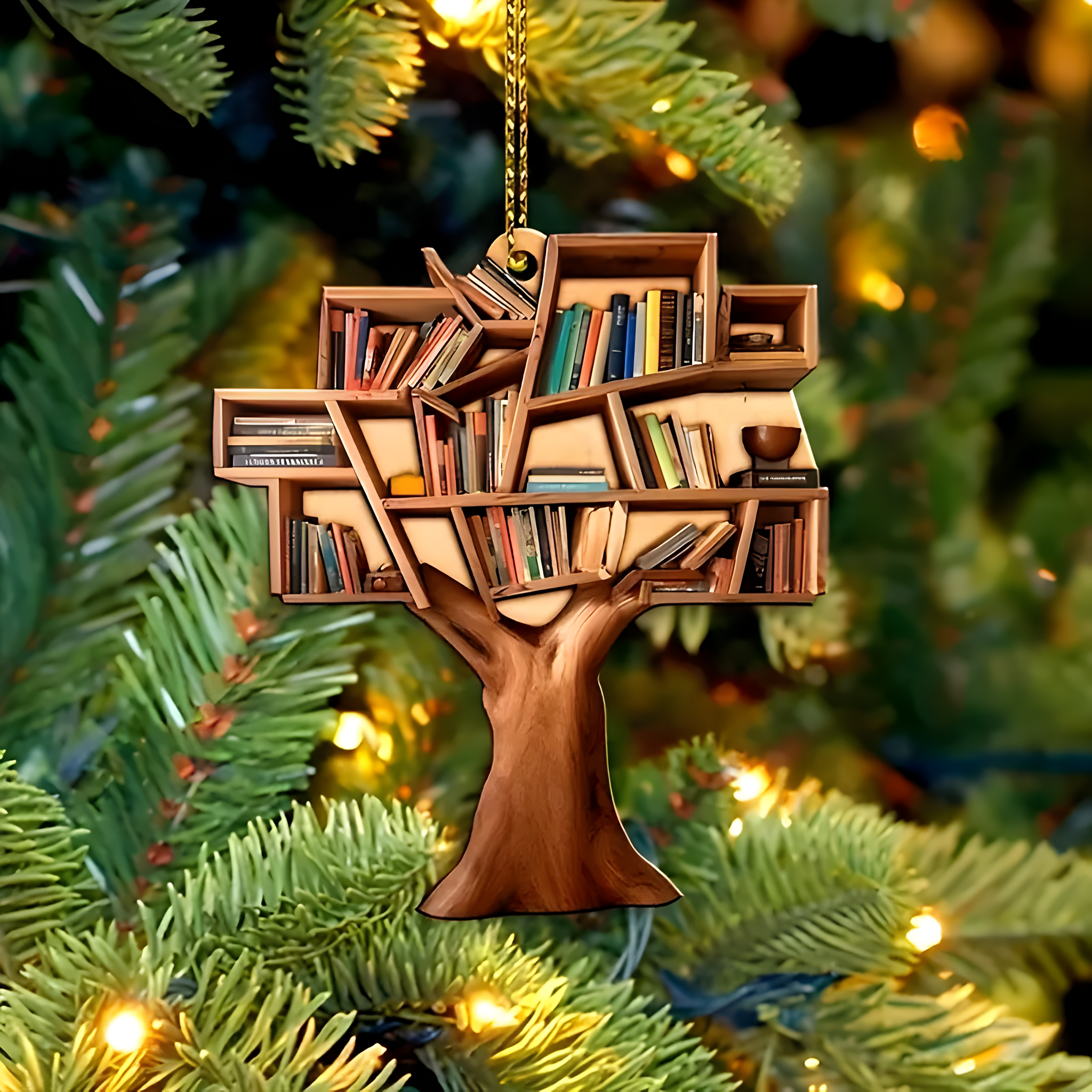 2D Book Tree Acrylic Ornament - Unique Classic Style Hanging Decoration for Book Lovers, No Electricity Required, Featherless, Perfect Gift for Librarians ORN2709