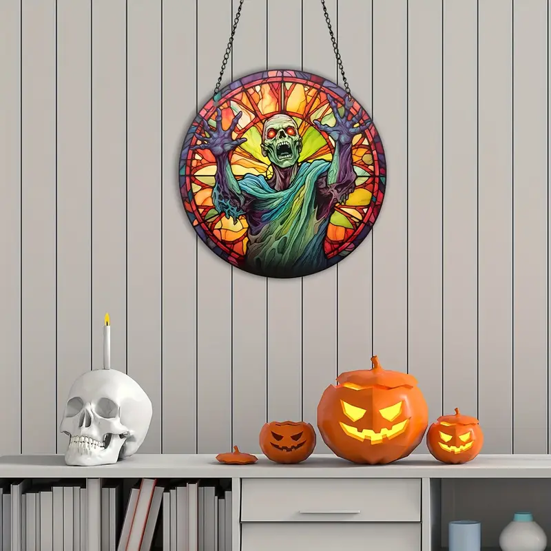 1pc Halloween Skull Suncatcher Skull Stained Window Hangings Garden Unique Gifts Outdoor Decorations Quality Hanging Ornament For Home And Garden Wreath Sign ORHA2408