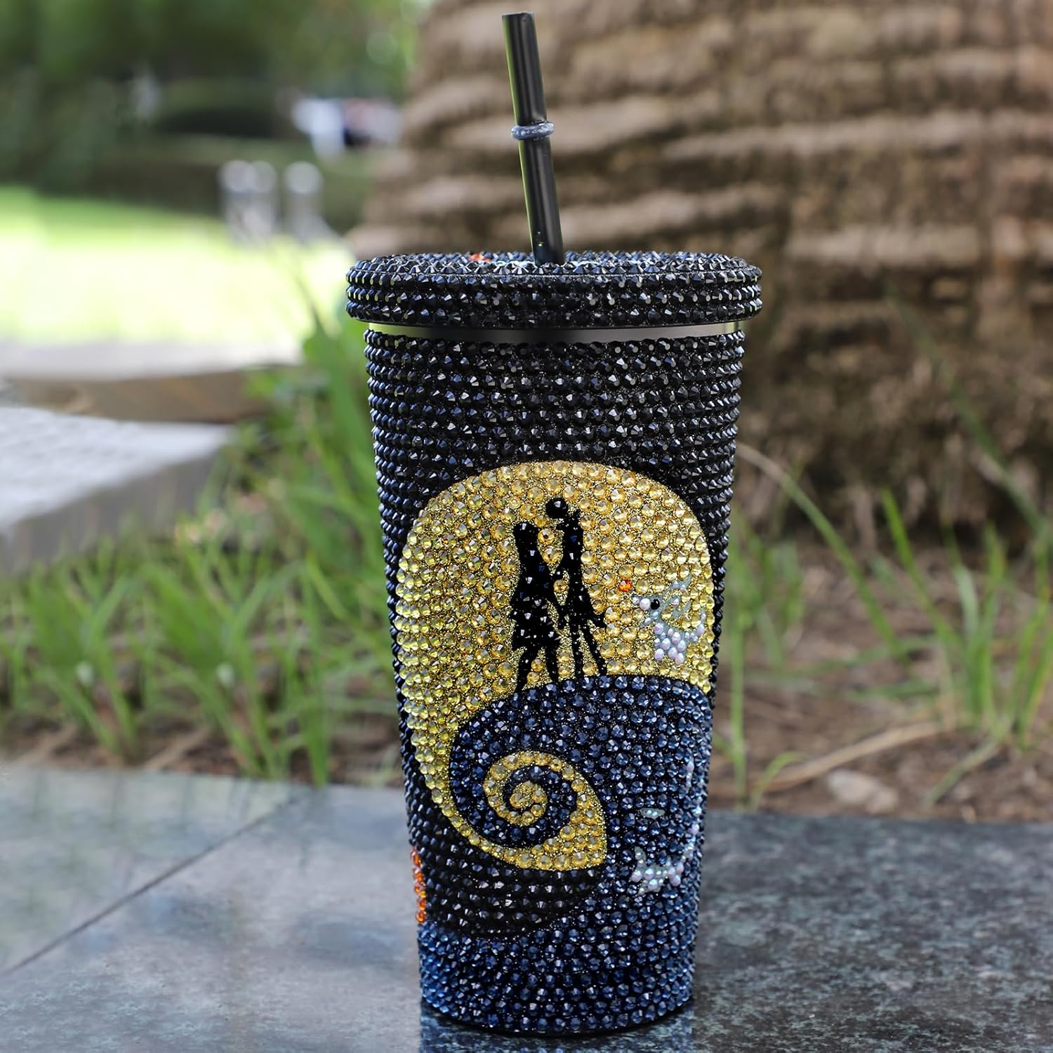 Bling Rhinestone Halloween Cup, 20oz Diamond Stainless Steel Insulated Tumbler with Lid and Straw, Glitter Halloween Coffee Water Bottle Mug TUM2808