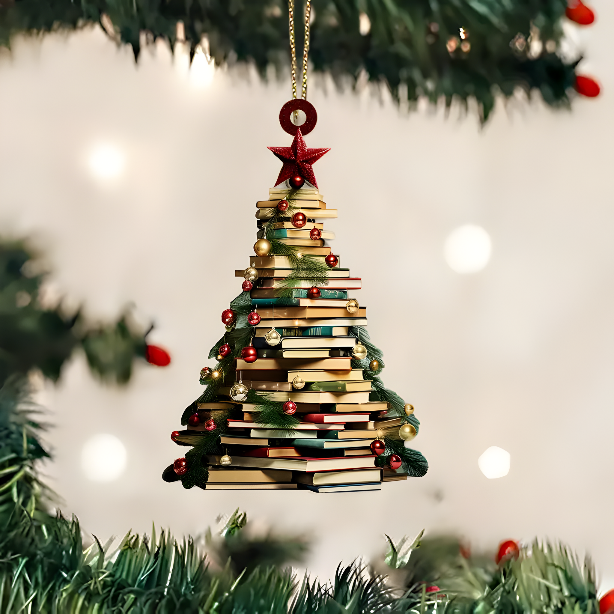 Acrylic Christmas Tree Ornament - Book-Themed Decor for Readers & Librarians, Classic Style, No Power Needed, Perfect for Home & Office Holiday Decor ORN2709