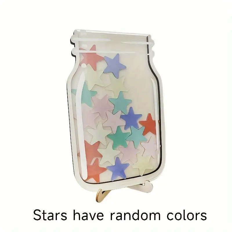 Wooden Star Reward Jar for Classroom and Family - Encouraging Star Sticker Teaching Tool for Positive Reinforcement and Behavior Management REJARTEM