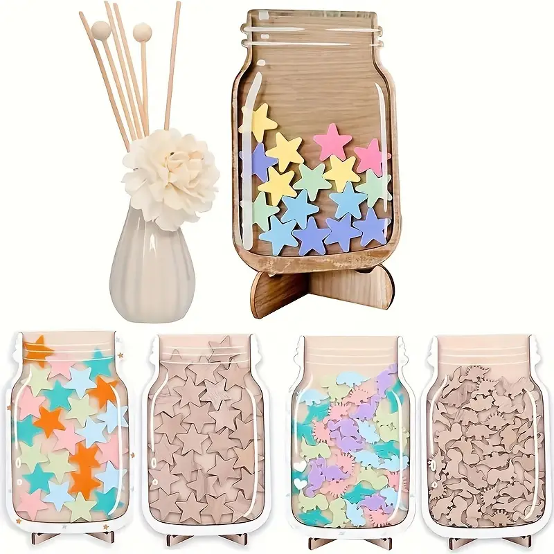 Wooden Classroom Star Reward Jar, Cool Teaching Stickers, Suitable For Home And School Teacher Reward Gifts REJARTEM