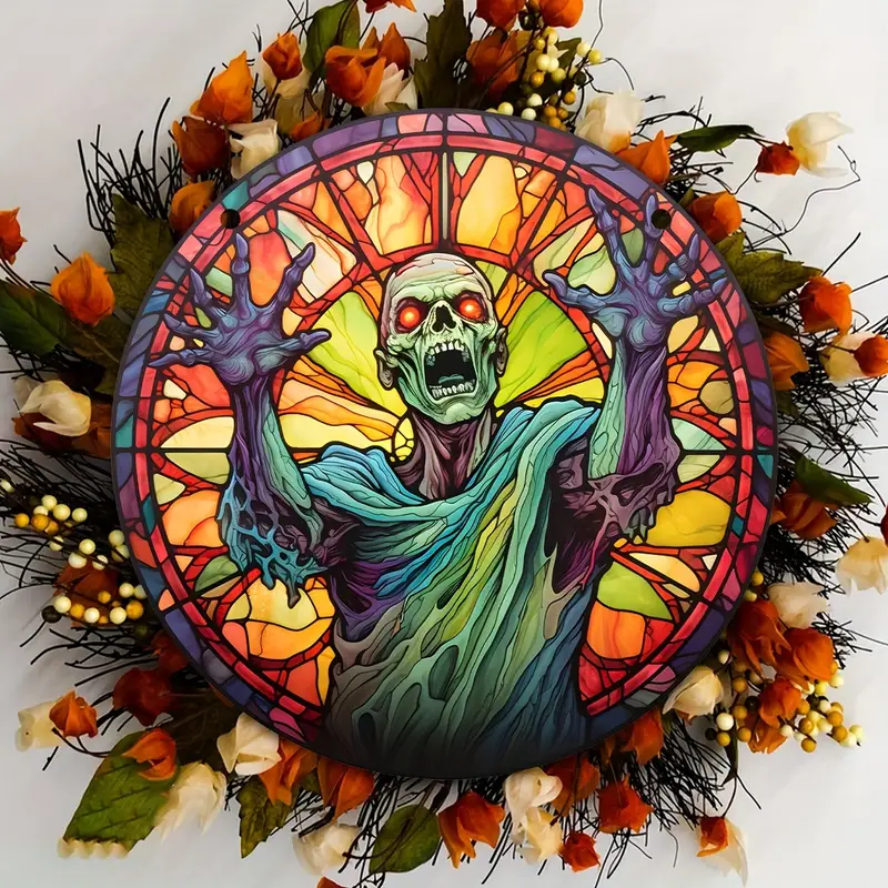 1pc Halloween Skull Suncatcher Skull Stained Window Hangings Garden Unique Gifts Outdoor Decorations Quality Hanging Ornament For Home And Garden Wreath Sign ORHA2408