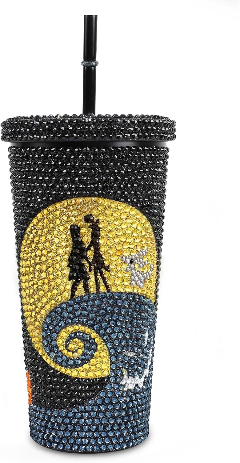 Bling Rhinestone Halloween Cup, 20oz Diamond Stainless Steel Insulated Tumbler with Lid and Straw, Glitter Halloween Coffee Water Bottle Mug TUM2808