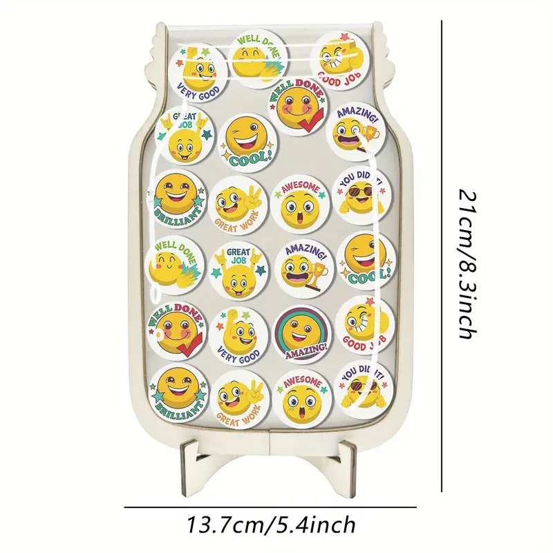 joyful Rhubarb Reward Jar - Colorful Cartoon Facial Expressions For Behavior Encouragement, Perfect For Toilet Training & Classroom Motivation, AcrylicFaux Wood, No Batteries Required REJARTEM