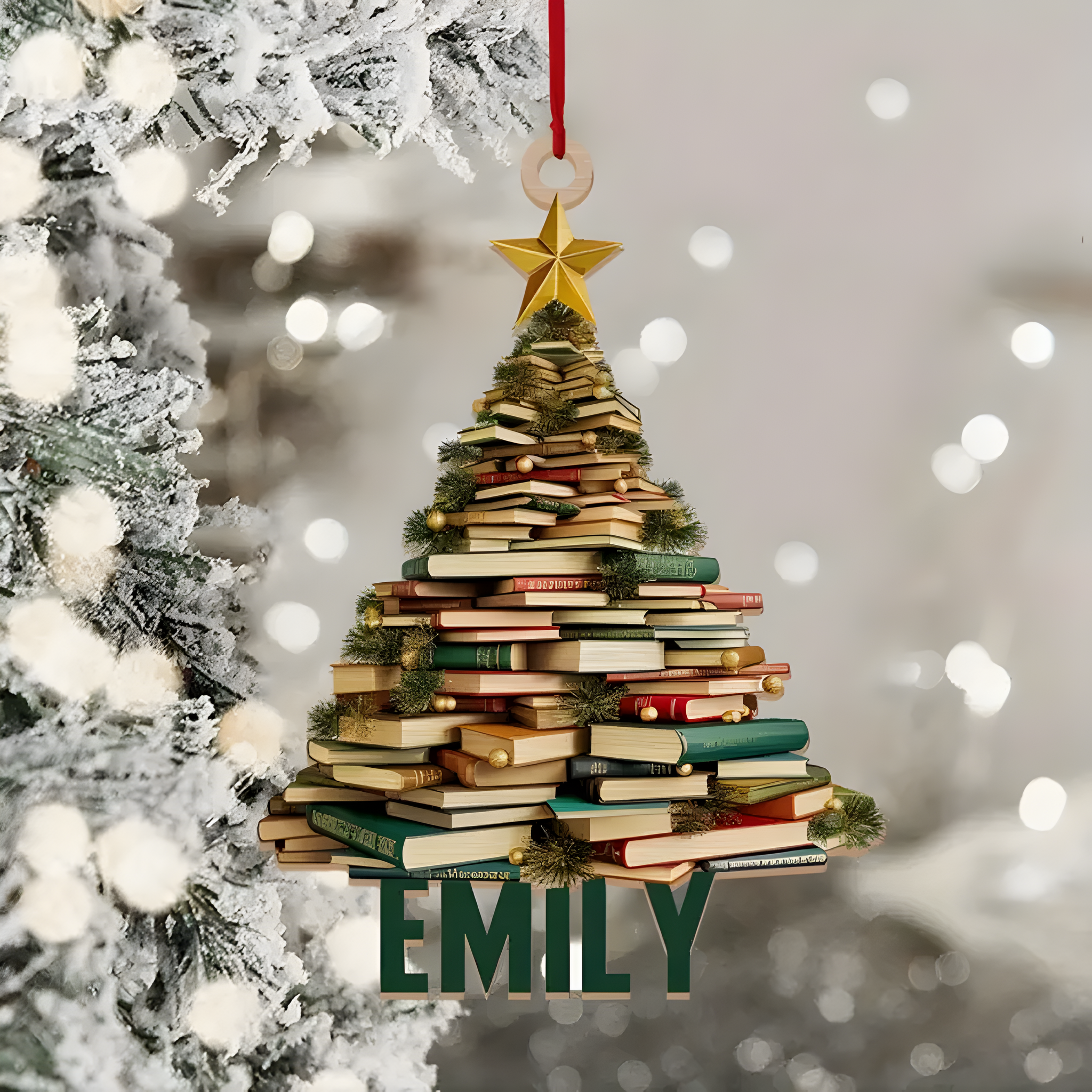 Customizable Book Christmas Tree Acrylic Keychain Pendant - Wall Mount, Adjustable, Casual Style Key Holder for Car, Backpack, Reading Ornament ORN2709