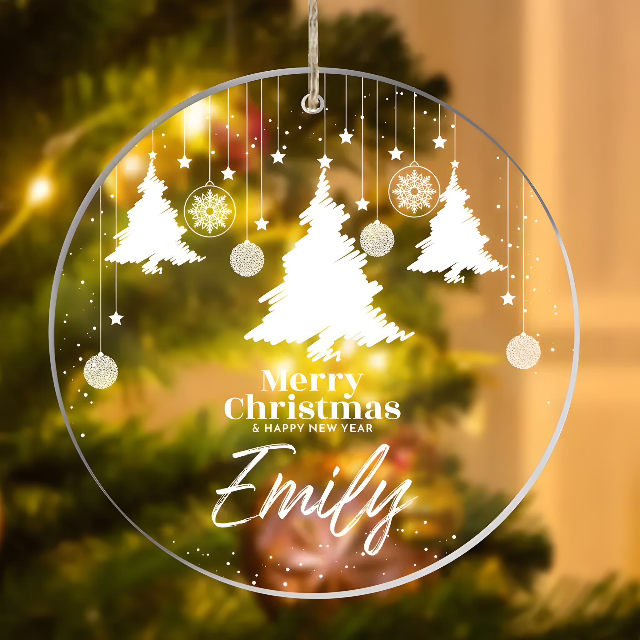Personalized Acrylic Christmas Tree Ornament - Custom Name Holiday Decoration - Elegant Home Decor for Christmas, Wedding, Birthday, Housewarming ORN2709