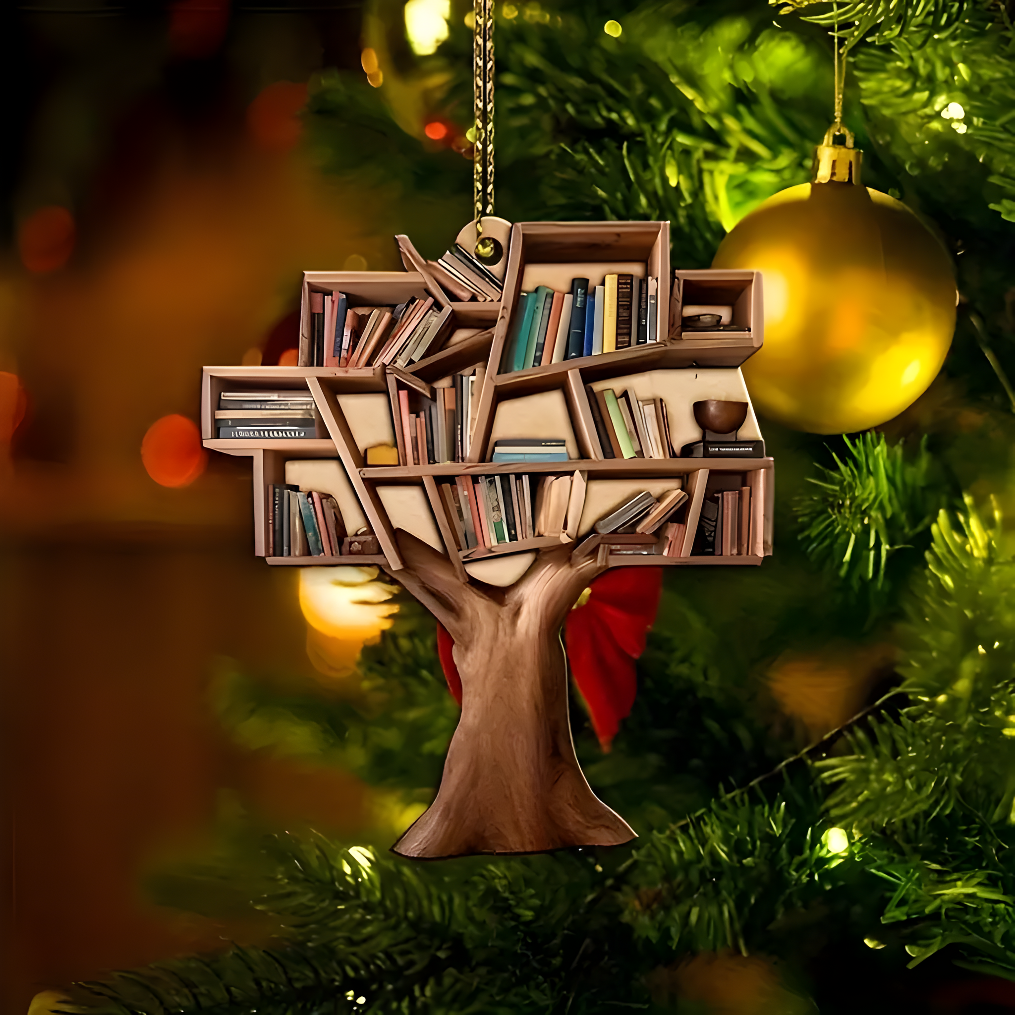 2D Book Tree Acrylic Ornament - Unique Classic Style Hanging Decoration for Book Lovers, No Electricity Required, Featherless, Perfect Gift for Librarians ORN2709