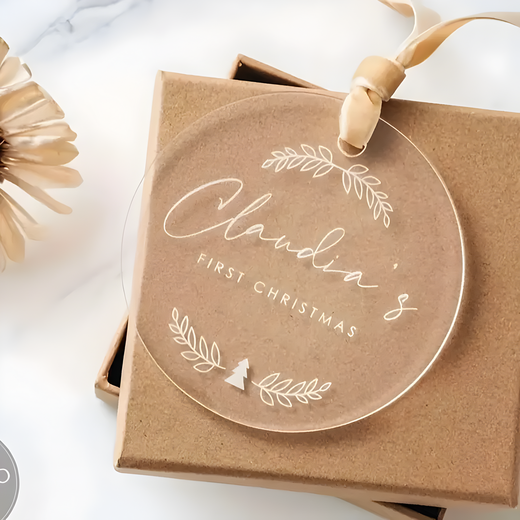 Customizable Classic Style Acrylic Christmas Tree Ornament - Personalized Name Claudia's First Christmas Pendant, Drop & Finial - Festive Holiday Decor Gift with Hanging Attachment ORN2709