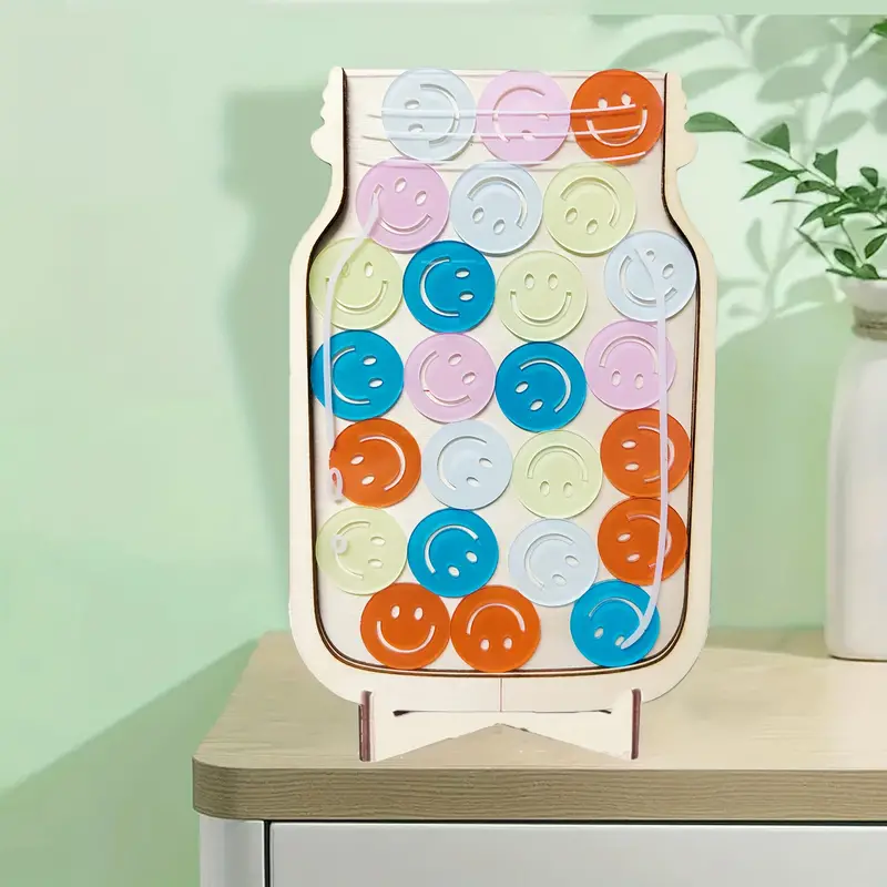 Goal-Setting joyful Face Reward Jar - Wooden Behavior Tracker For Home & Classroom, Fun Daily Training Chart With Star Awards REJARTEM