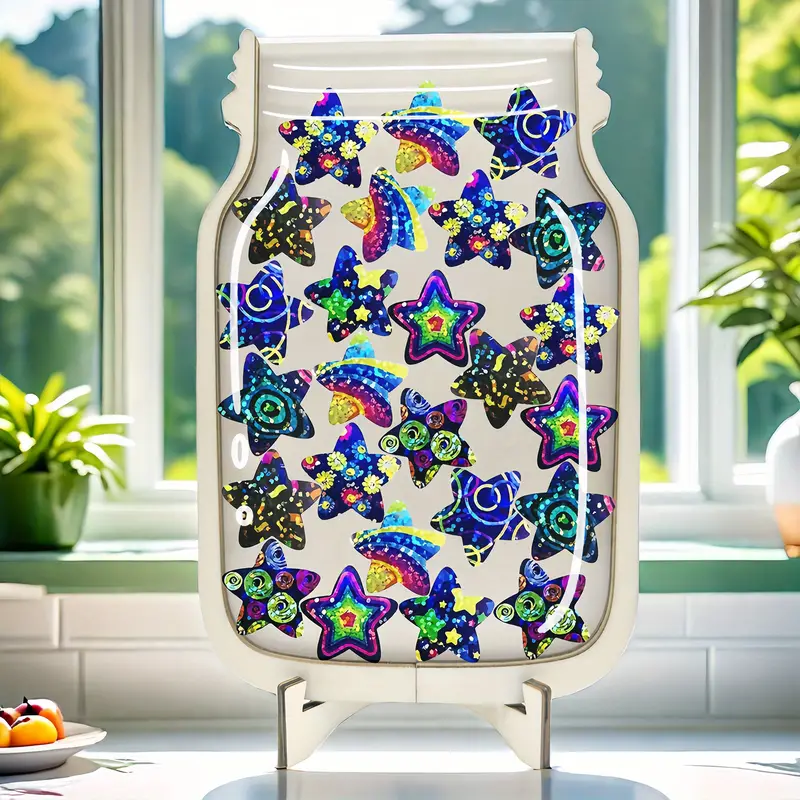 Golden Star Reward Jars Set - Colorful Acrylic & Faux Wood, Perfect for Classroom Behavior, Toilet Training & Family Motivation - Ideal Educational Gift REJARTEM