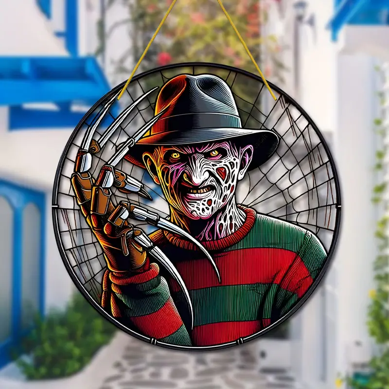 Freddy Krueger Suncatcher for Windows - 8x8 Halloween Decor, Perfect Gift for Horror Fans, Ideal for Front Door & Home Scene Setting ORHA2408