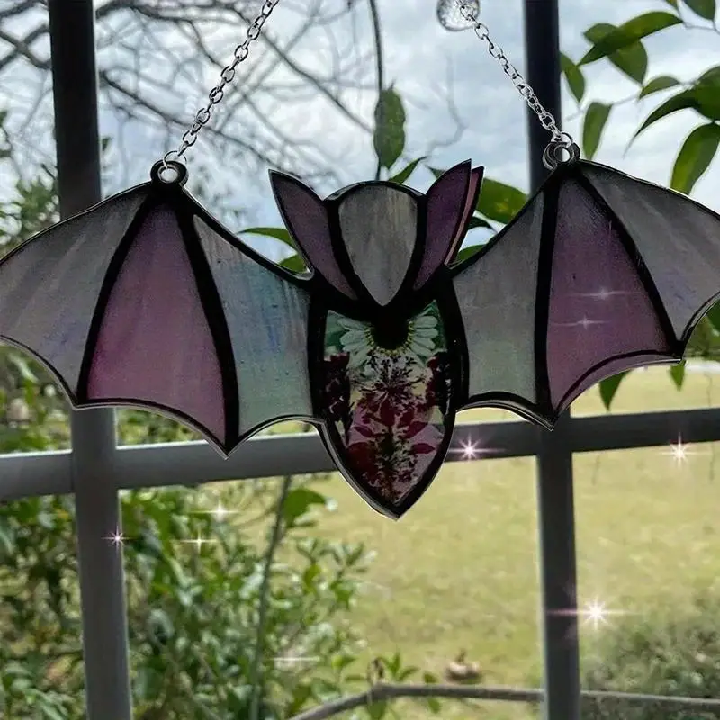 Halloween Bat Suncatcher Decoration ? Stained Acrylic Gothic Window Hanging ? Spooky Haunted House Horror Prop ? Festive All Occasion Ornament ORHA2408