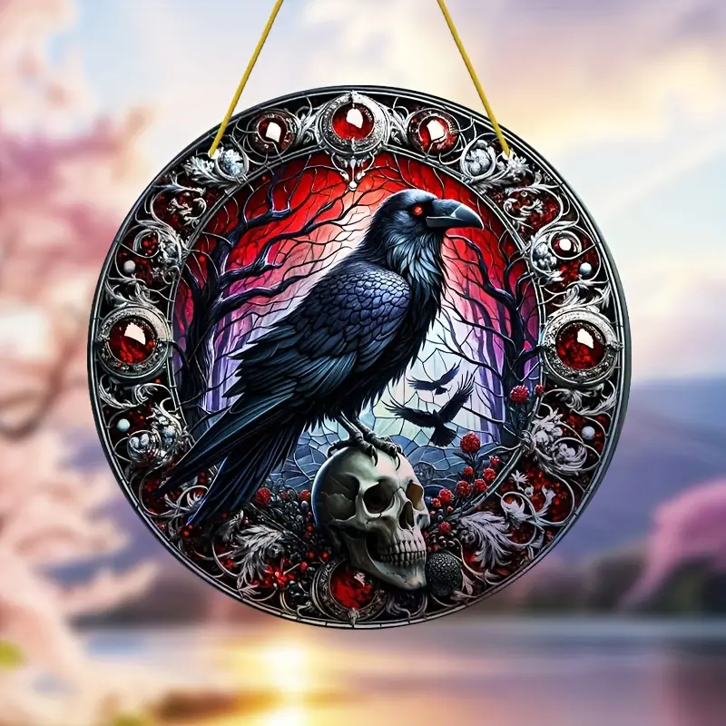 Halloween Evil Raven Suncatcher - 8'' Acrylic Light Catcher for Garden, Room, and Outdoor Patio Decor - Horror Themed Gift for Family, Friends, and Loved Ones - Spooky Festival and Gothic Decoration ORHA2408