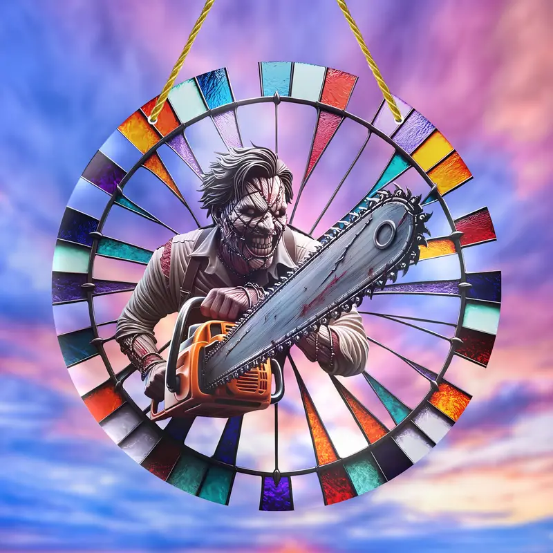 Halloween Horror Chainsaw Maniac Suncatcher Decoration for Home and Garden - 8x8 Inch - Quality Crafted Art for Wall, Wreath, Porch, Bedroom, Office, Patio - Unique Birthday and Housewarming Gift ORHA2408