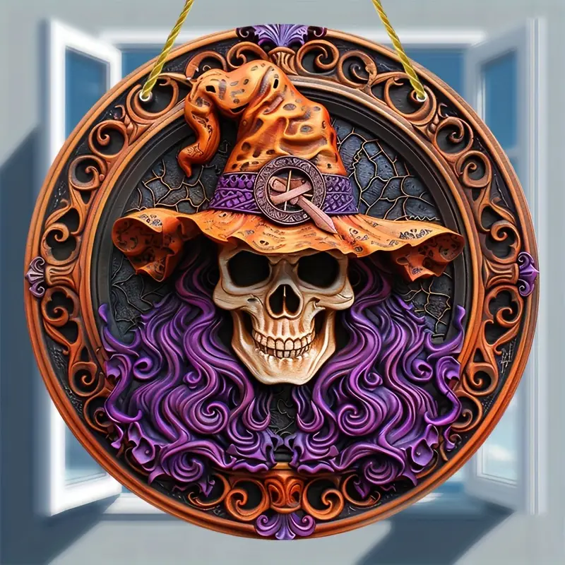 Halloween Skull Suncatcher Ornament - Unique Horror Themed Circular Decoration for Window and Garden Display, Ideal for Porch and Wall Art, Outdoor Seasonal Decor, Perfect Gift for Birthdays or Holidays ORHA2408