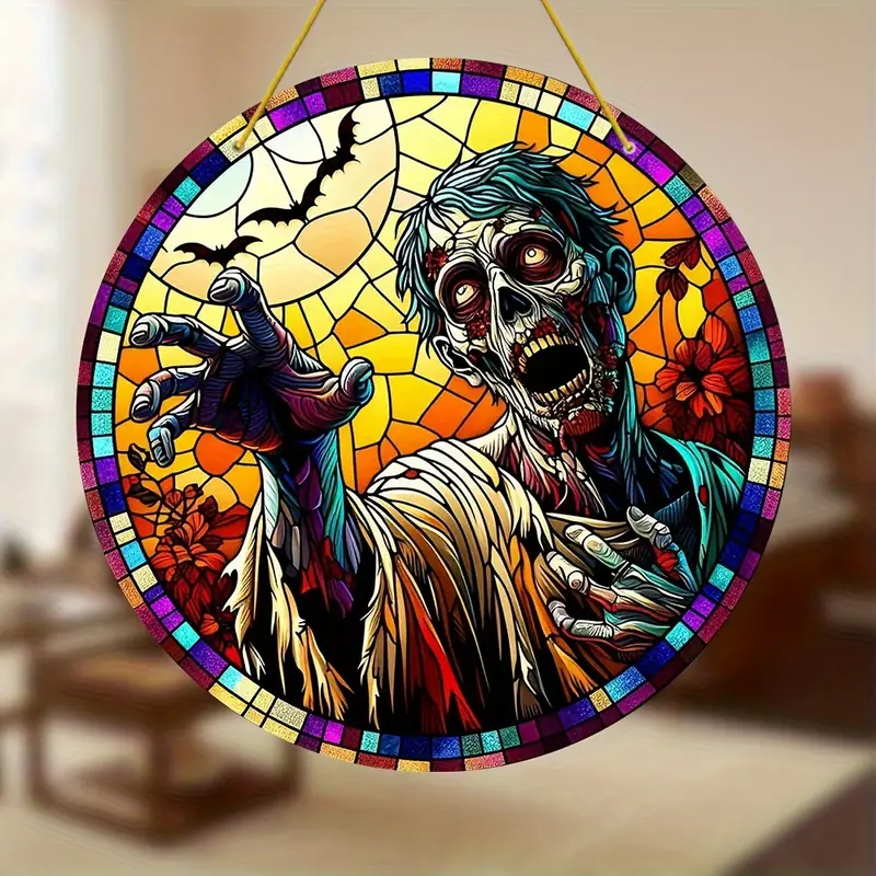 Halloween Suncatcher Decoration - 8 Acrylic Zombie-Themed Window Hanging - Weather-Resistant, Pre-Drilled, Waterproof Spooky Outdoor Garden Patio Porch Decor - Perfect for Halloween Celebrations ORHA2408