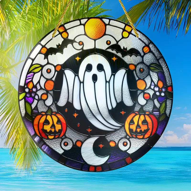 Halloween Suncatcher Ghost Decoration - Housewarming Gift, 8 Wall Art for Indoor & Outdoor Use, Ideal for Bedroom, Office, Patio Decor - Unique Theme Sun Catcher with Pre-Drilled Holes for Easy Mounting ORHA2408