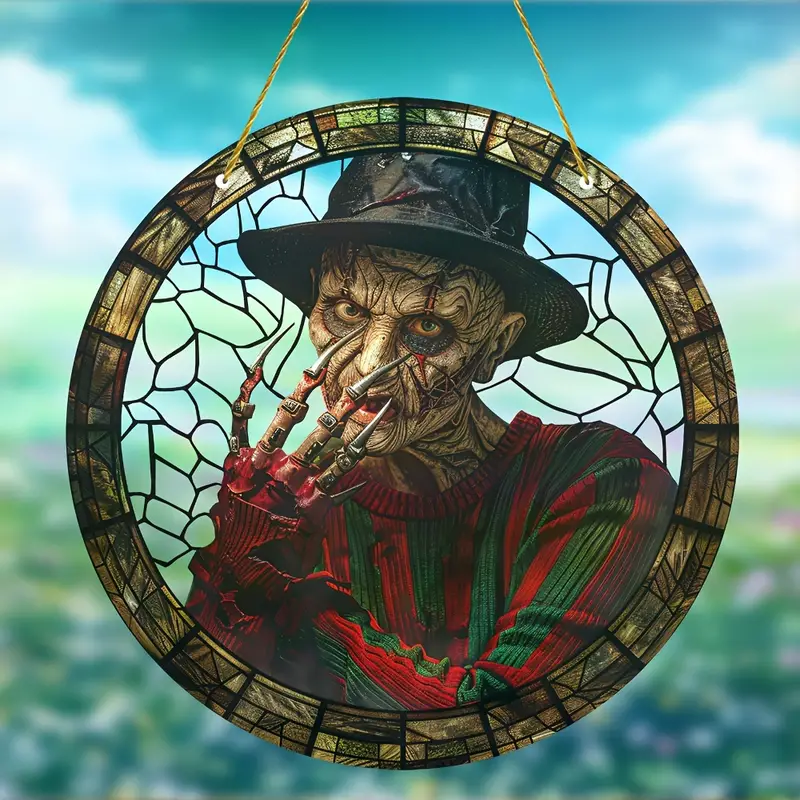 Horror Nightmare Icon Suncatcher 8x8 Inch  Birthday Occasion Themed Acrylic Window Catcher  Artistic Wall & Garden Decor  Weather-Resistant Hanging Stained Glass Effect for Living Room, Porch  Unique Gift ORHA2408