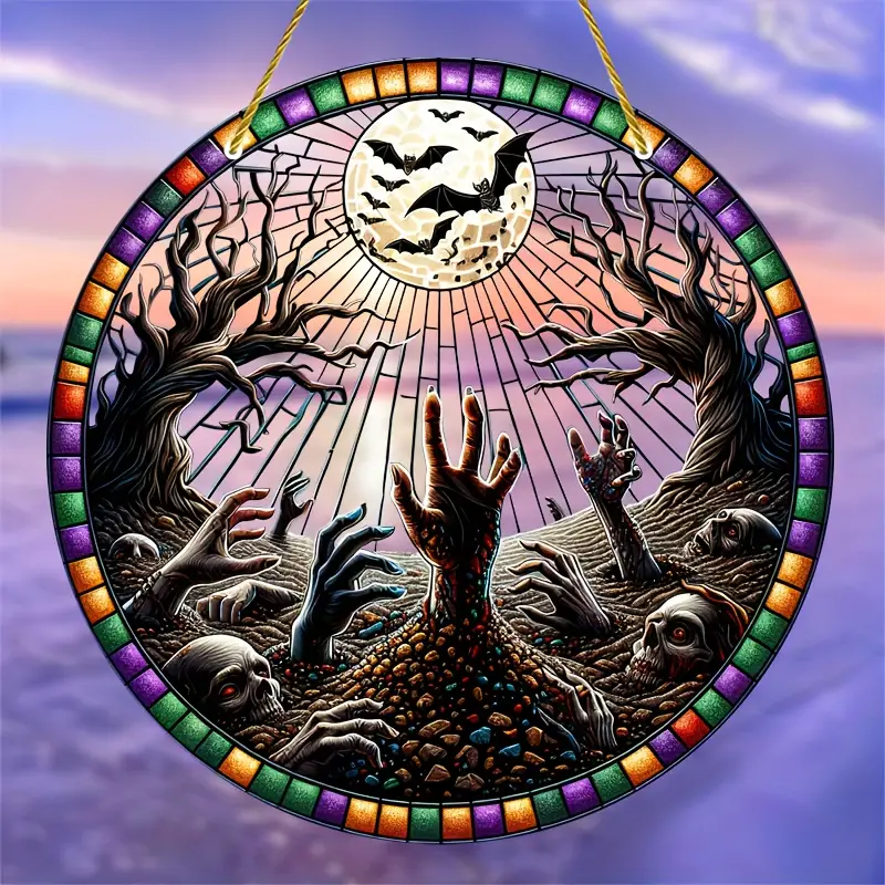 Spooky Ghost Hand Suncatcher - 8x8 Colorful Halloween Window Decor, Perfect for Garden, Bedroom, Porch & Indoor Spaces, Ideal Gift for Friends ORHA2408